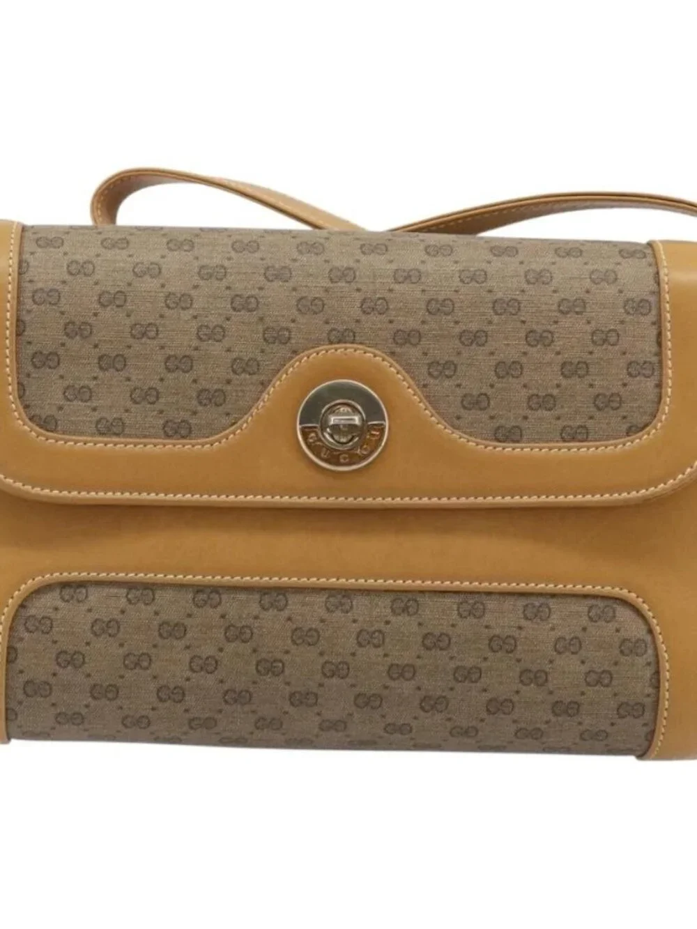 GUCCI Micro GG Supreme Shoulder Bag PVC Beige Gold Auth AMZ079